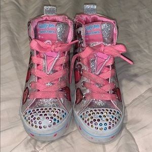 Girls size 11 Twinkle toe high top Sketchers